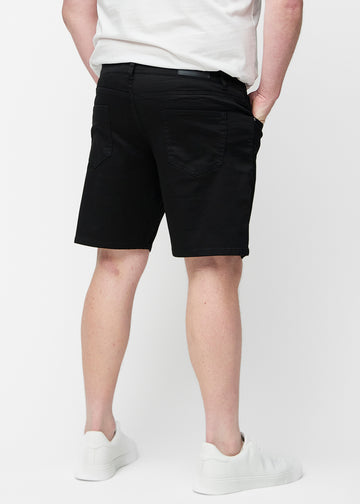 Sorte shorts til herre i fargen Ravens sett bakfra på plus-size modell.