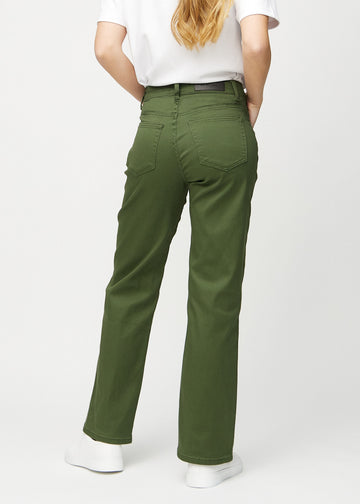 Loose-jeans til kvinner i mørkegrønn, fargen Renewals. Sett bakfra på en modell, slik at hele den løse passformen vises.