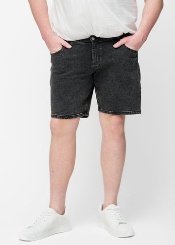 Mørkegrå denimshorts til herre i fargen Shadows sett bakfra på nært hold for å vise passform og detaljer.